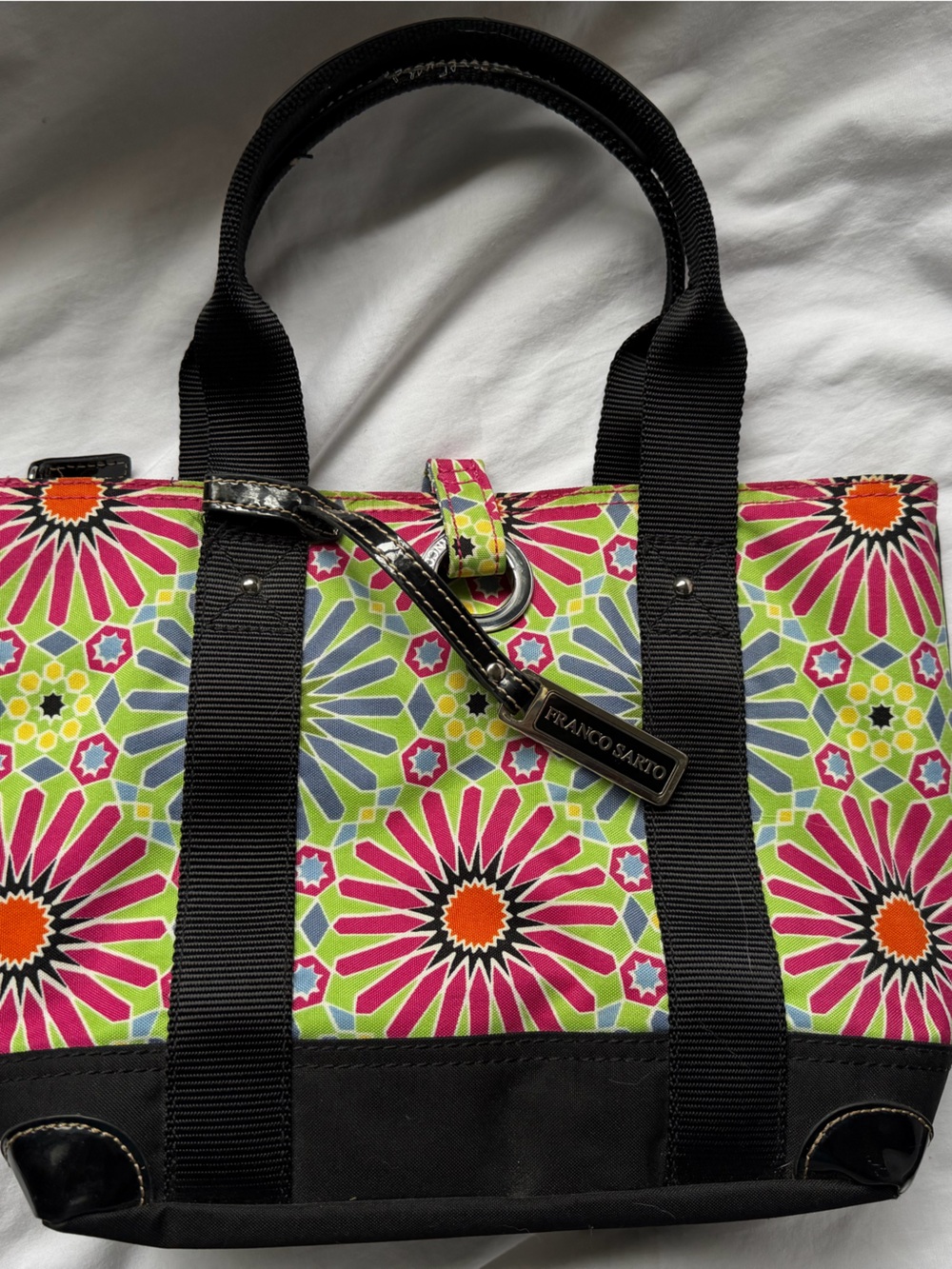 Franco Sarto Floral Canvas Tote Bag in Pink & Green